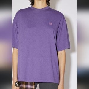 Acne Studios Men's Oversize Fit Purple Face Logo Tshirt Size Large